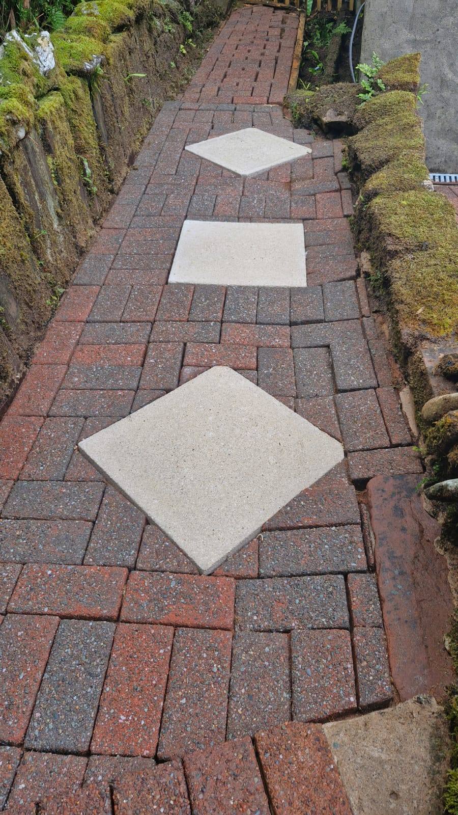Cleaning a patterned garden walkway - Frosty Enterprises Ltd t/a Frostys Cleaning Services