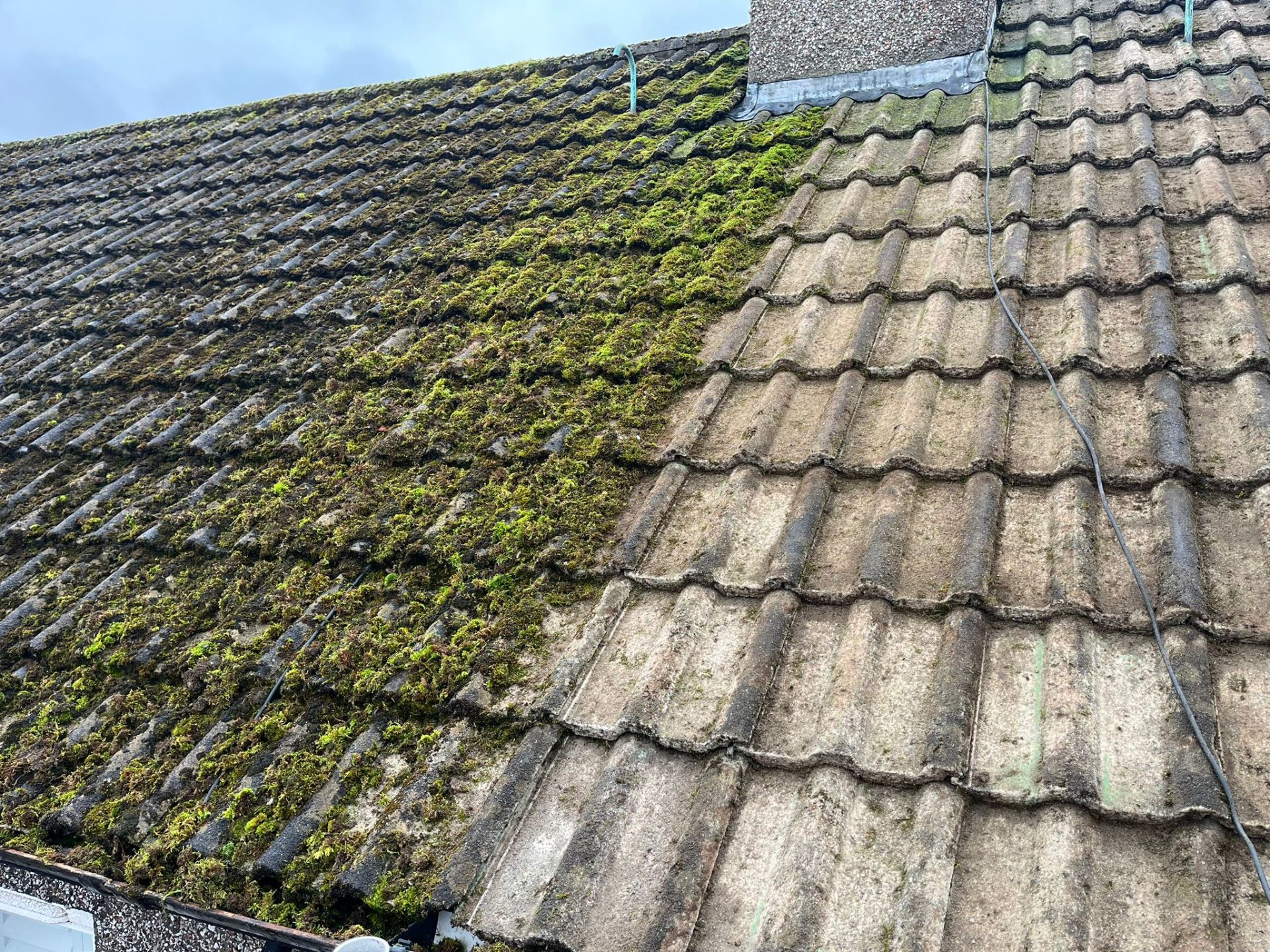 Moss removal beside a roof chimney - Frosty Enterprises Ltd t/a Frostys Cleaning Services