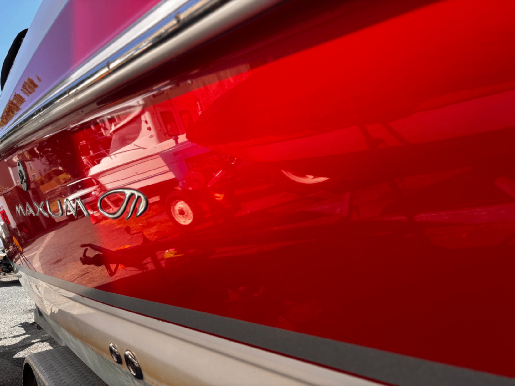 Red Gelcoat Gloss Restoration | Maxum Sports Boat, North Wales - Bright Boat Detailing